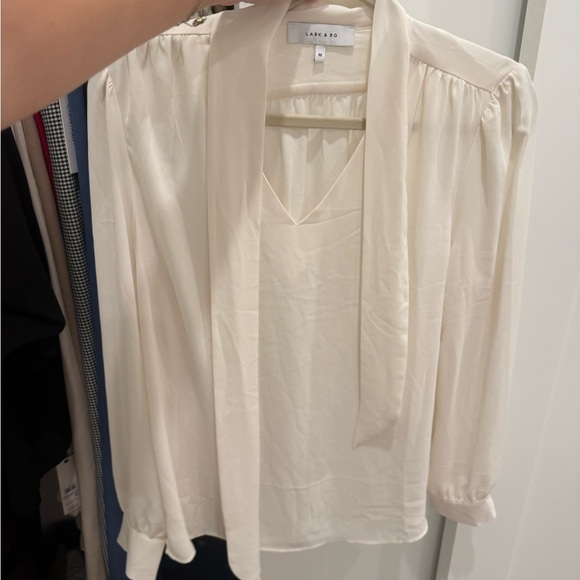 Lark & Ro Tops - Lark & Ro Cream Tie Front Blouse with Relaxed Fit